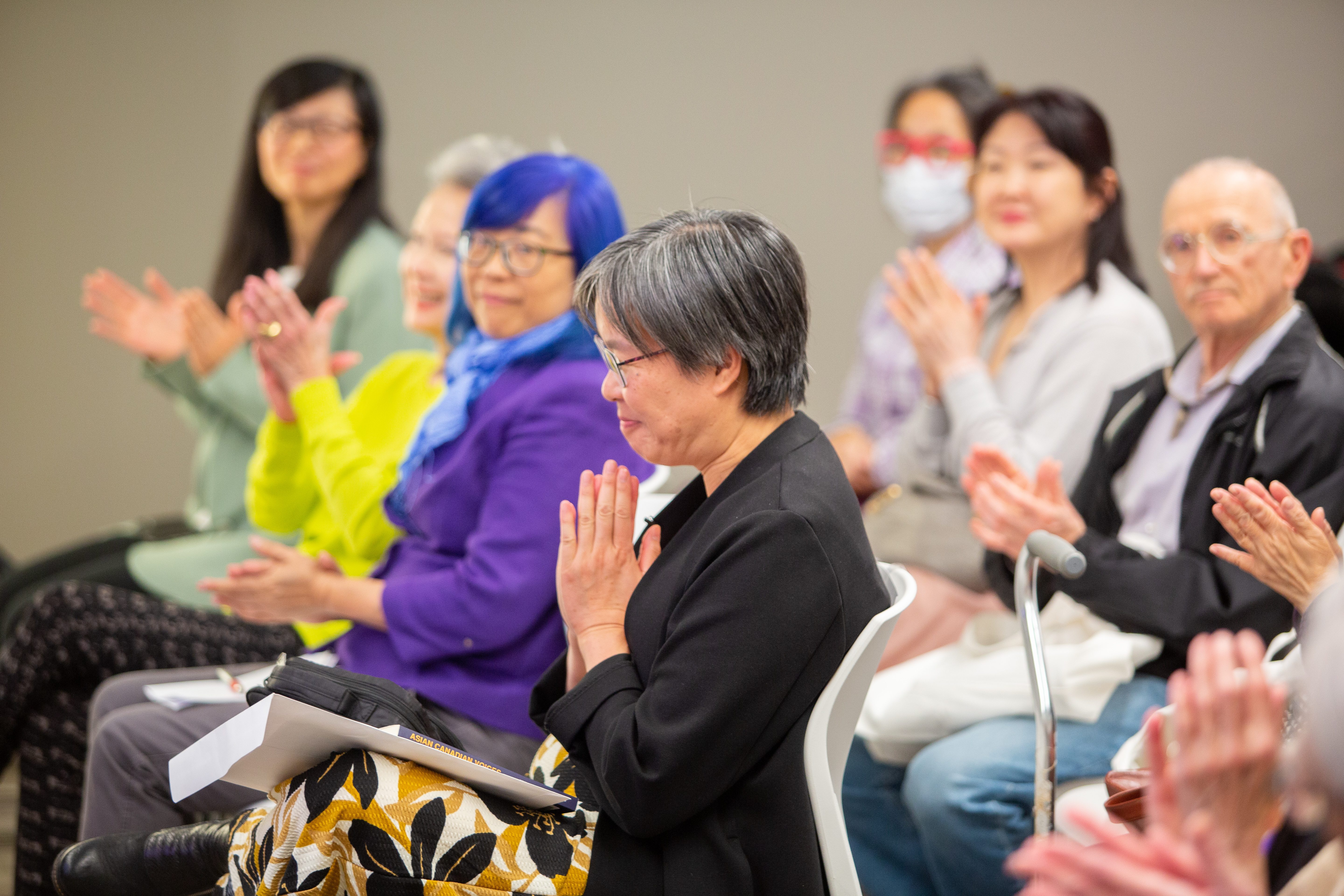 image depicts audience members and Dr. Larissa Lai, Dr. Vivienne Poy, Josephine Pui-Hing Wong and Hana Kim.