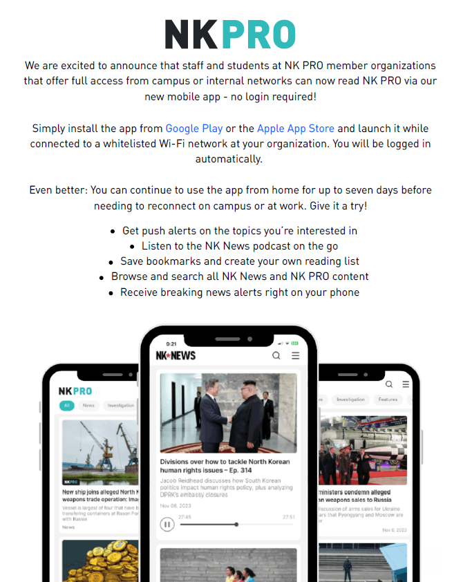 Document describing the NK News and NK Pro mobile application, available on Google Play or the Apple App Store. Click on the image to open a PDF version.