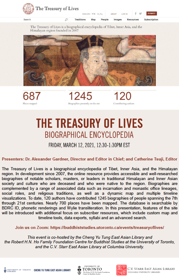 Flyer for The Treasury of Lives Biographical Encyclopedia presentation