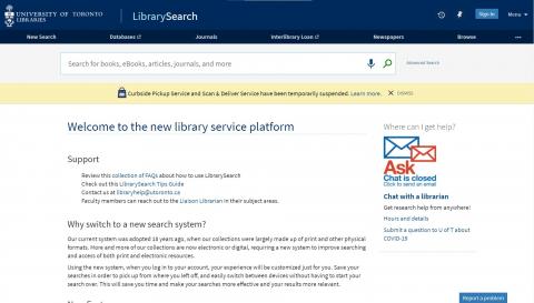 Screenshot of the LibrarySearch platform's landing page
