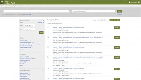 Catalogue of records available in the History Vault: CIA Cold War Research Reports and Records on Communism in China and Eastern Europe database on ProQuest