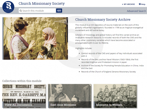 Screenshot of the Church Missionary Society Archive